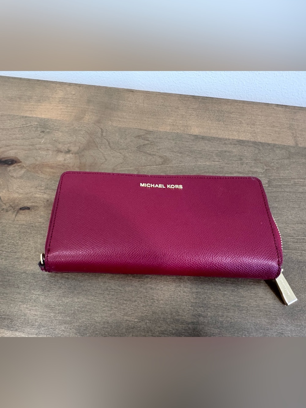 Michael Kors Saffiano Zip Wallet in Berry
